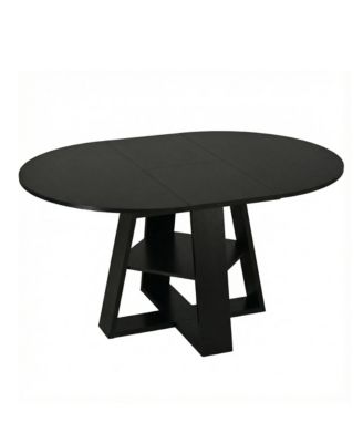 Extendable Round Dining Table for 4-8 People with Storage Shelf