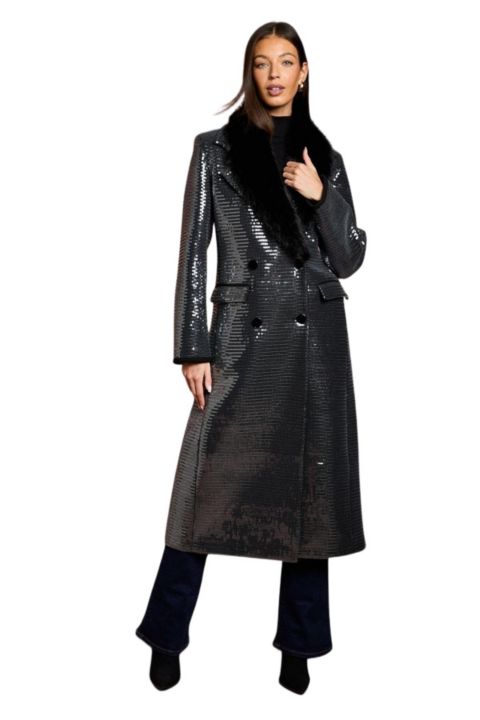 Женские куртки Coast Women's Faux Fur Collar Sequin Longline Coat