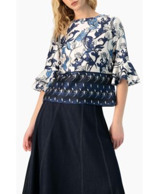 Women's Floral Blouse with Sleeve Ruffles