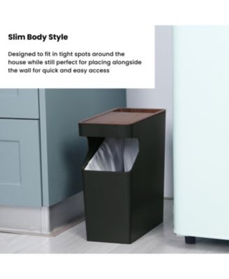 2-Pack 2 Gallon Small Trash Can, Slim Rectangular Wastebasket with Wood Grain Cover