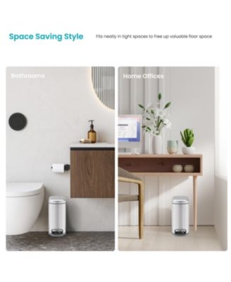 1.3 Gallon Slim Stainless Steel Small Trash Can with Reeded Pattern, Step Pedal and Soft-Close Lid, Silver