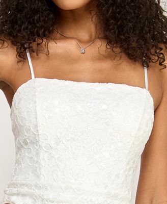 Juniors' Sequin Lace-Up Back Square Neck Short Dress