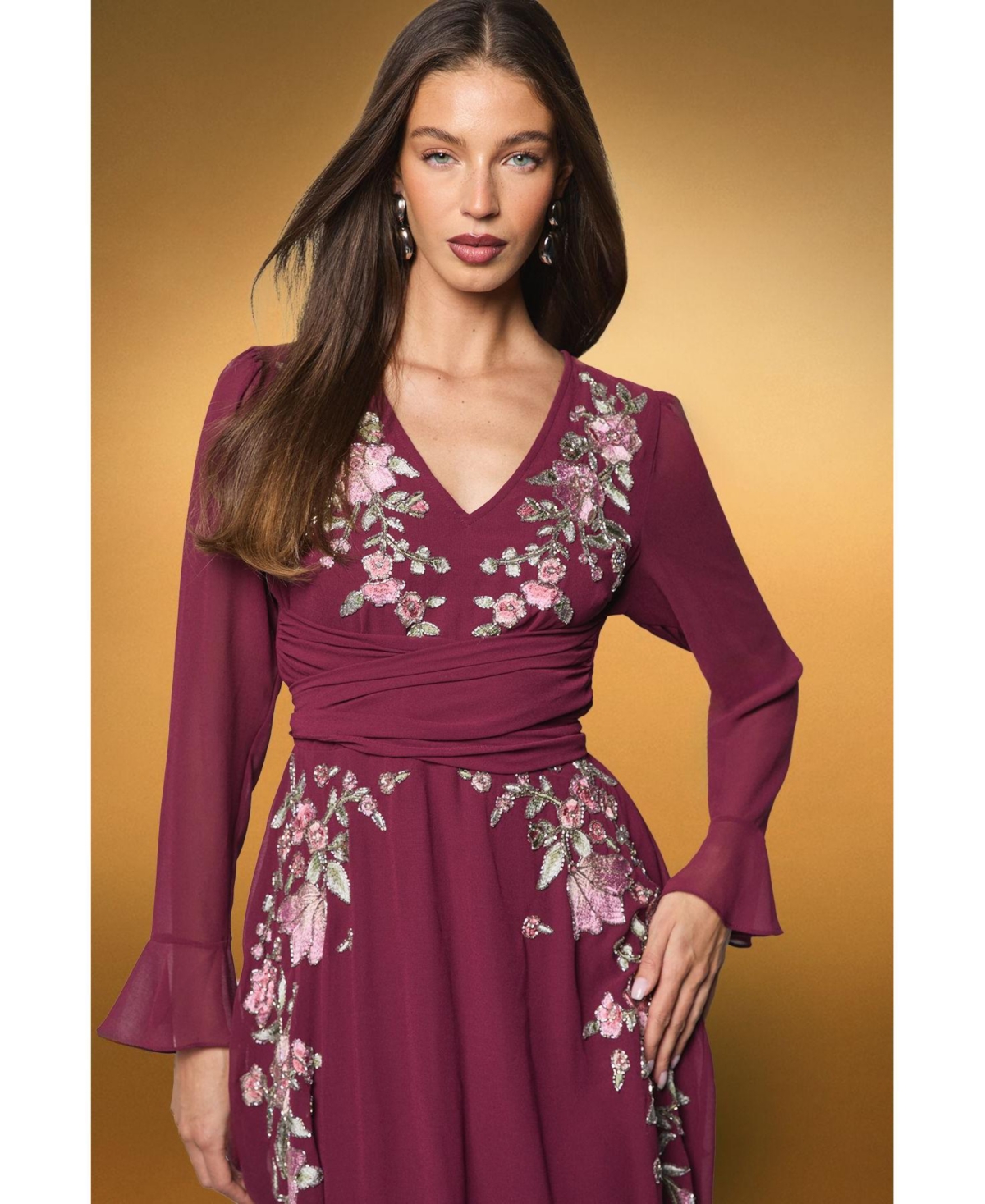 Coast Women's Wrap Waist Embroidered Midi Dress