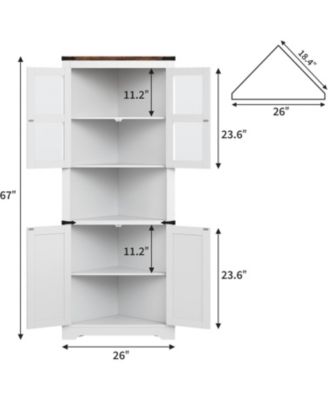 Tall Corner Cabinet with Glass Door and Adjustable Shelves Farmhouse Hutch