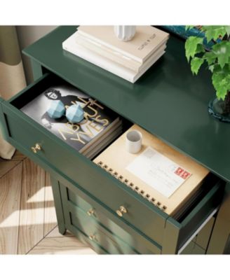 Green 5 Drawer Dresser for Bedroom, Tall Dresser with Deep Drawers & Metal Knobs, Modern Wooden Chests of Drawers for Entryway
