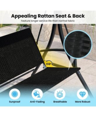Outdoor Canopy Swing Chair for 3 with Rattan Back