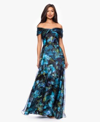 Petite Printed Off-The-Shoulder Ball Gown