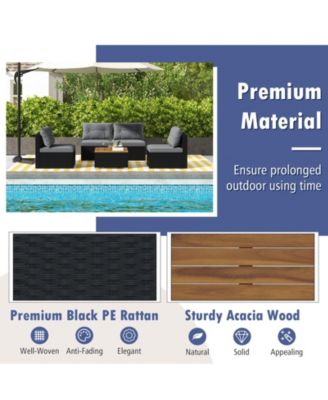 Set Of 5 Outdoor Furniture Set w/ Seat and Back Cushions Acacia Wood Tabletop