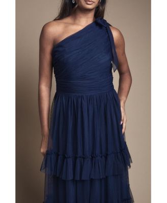 Women's Pleated One Shoulder Tiered Maxi Dress