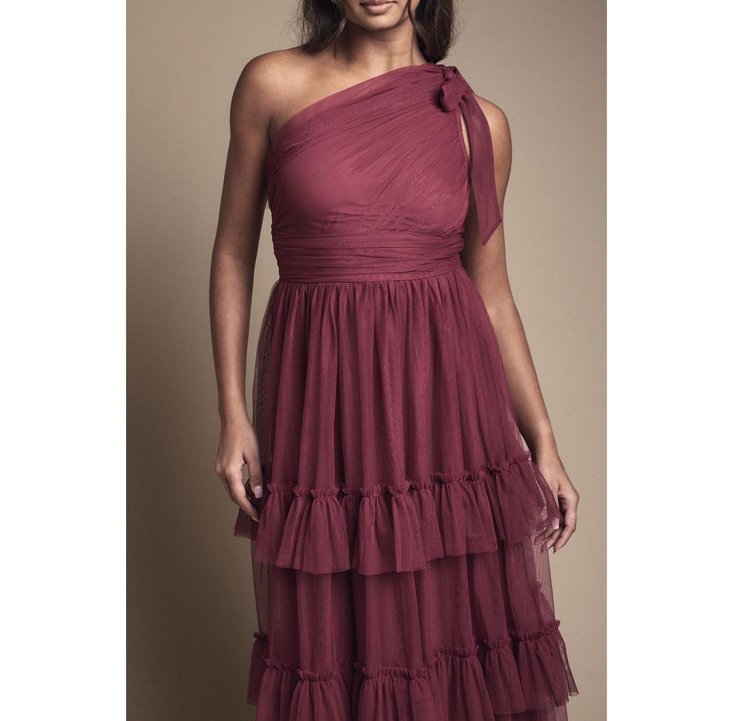 Women's Pleated One Shoulder Tiered Maxi Dress