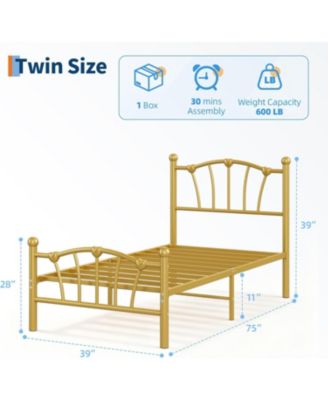 Bed Frame for Kids, Twin Size Bed with Headboard and Footboard, Heart Shaped Platform Bed Frame, Heavy Metal Slat Support, Noiseless