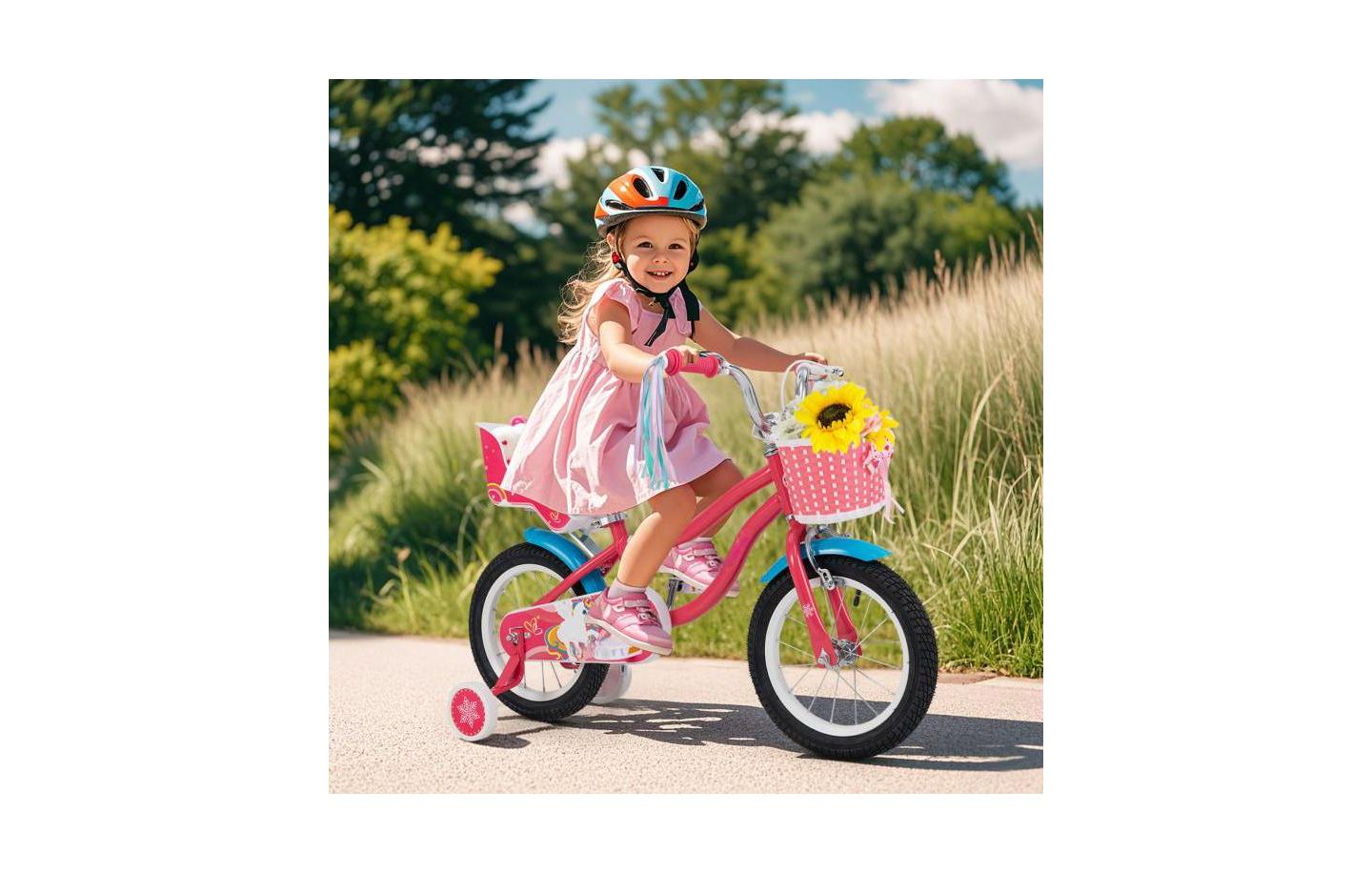 Детская игрушка HONGGE 14 Inch Girls Bike with Doll Seat and Training Wheels, Ages 3-5, цвет: Розовый — фото 2