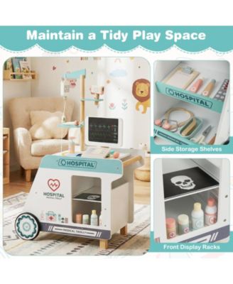 Pretend Play Doctor Kit for Toddlers with Wooden Cart