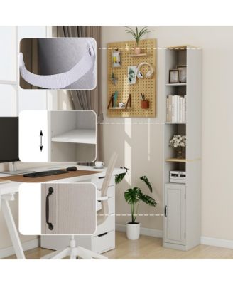 72" Tall Slim Storage Cabinet - 6-Tier Freestanding Bathroom Cabinet 1 Door and 2 Adjustable Shelves for Bathroom, Living Room