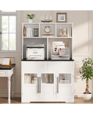 60'' Kitchen Pantry Cabinet, Tall Pantry Cabinet with Glass Doors, Large Kitchen Hutch with Storage Drawers, Farmhouse Kitchen Cabinet