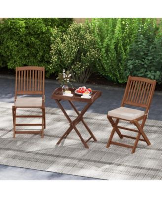 Solid Teak Wood Tray Table with Removable Top for Patio and Garden