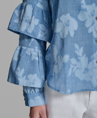 Petite Printed Mock Neck Blouse