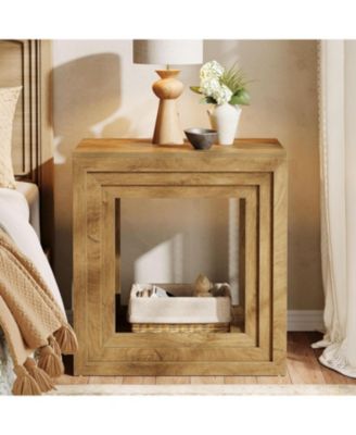 Farmhouse End Table with 2-Tier Storage, 24 Inches