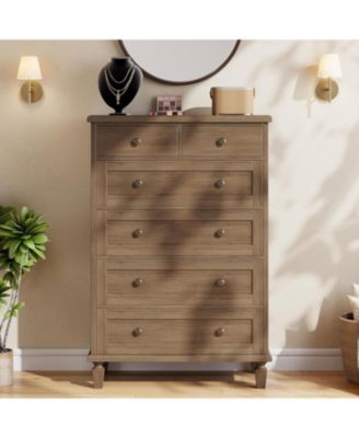 Vintage 6 Drawer Dresser with Tapered Legs, Wood Tall Chest of Drawers for Bedroom, Living Room, Entryway, Distressed Wood Finish