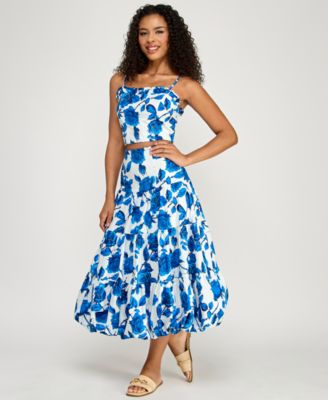 Juniors' Floral Square Neck Top and Midi Skirt, 2-Piece Set