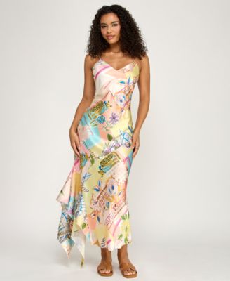 Juniors' V-Neck Patchwork Midi Dress