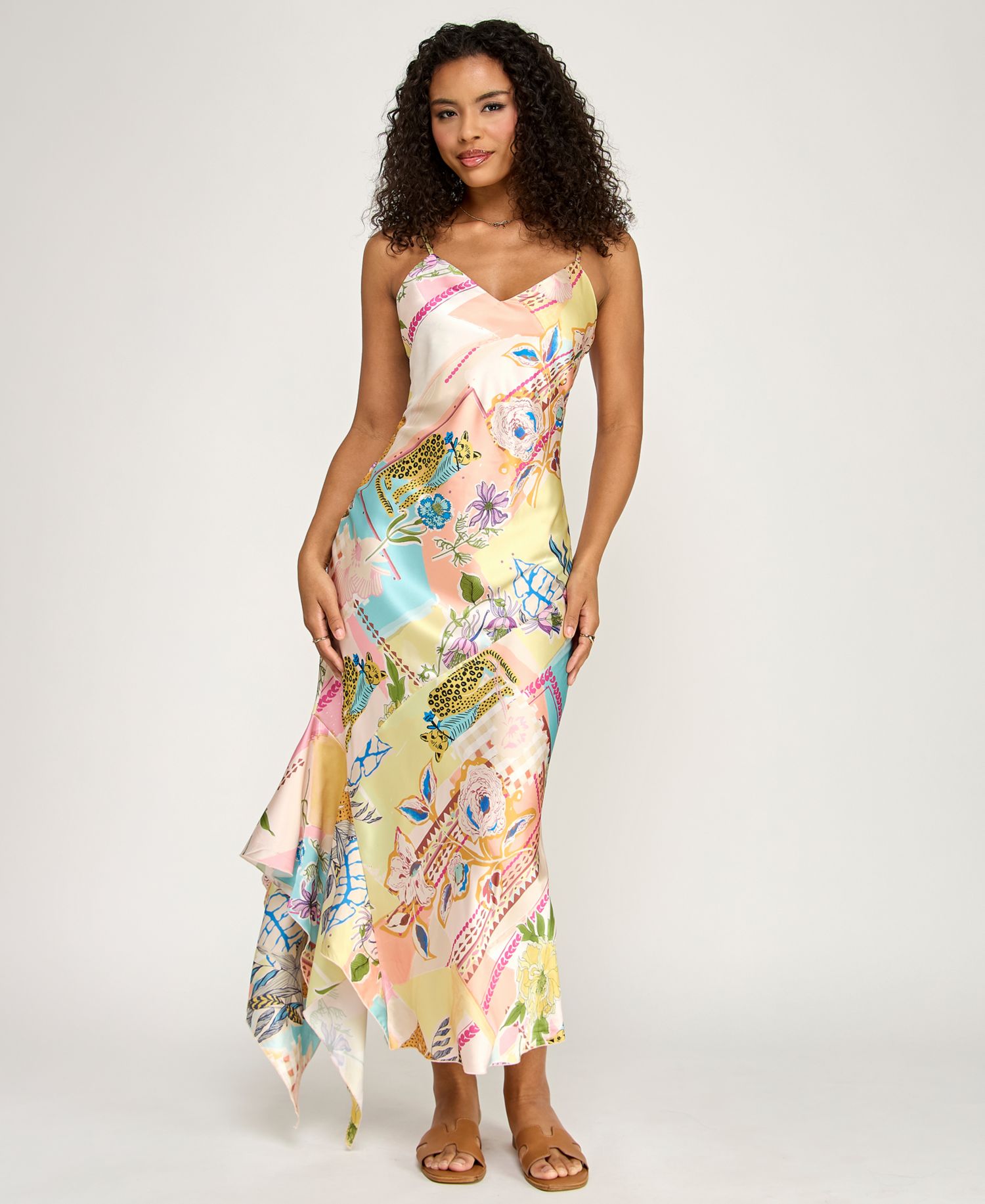 Juniors' V-Neck Patchwork Printed Midi Dress
