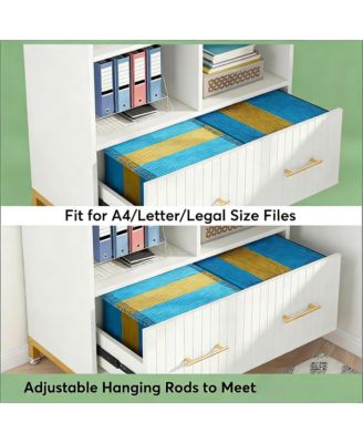 File Storage Cabinet for Letter/Legal/A4 Size Files, Modern Wood Lateral File Cabinet with Drawer and 3 Open Storage Spaces for Home Office