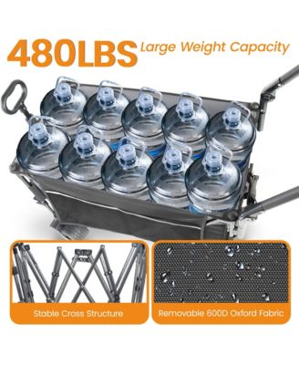 Folding Wagon Cart - Multi-Functional Push-Pull Carts with Canopy, Rotating Handle, All-Terrain Wheels, 480lbs Capacity for Transport, Gray