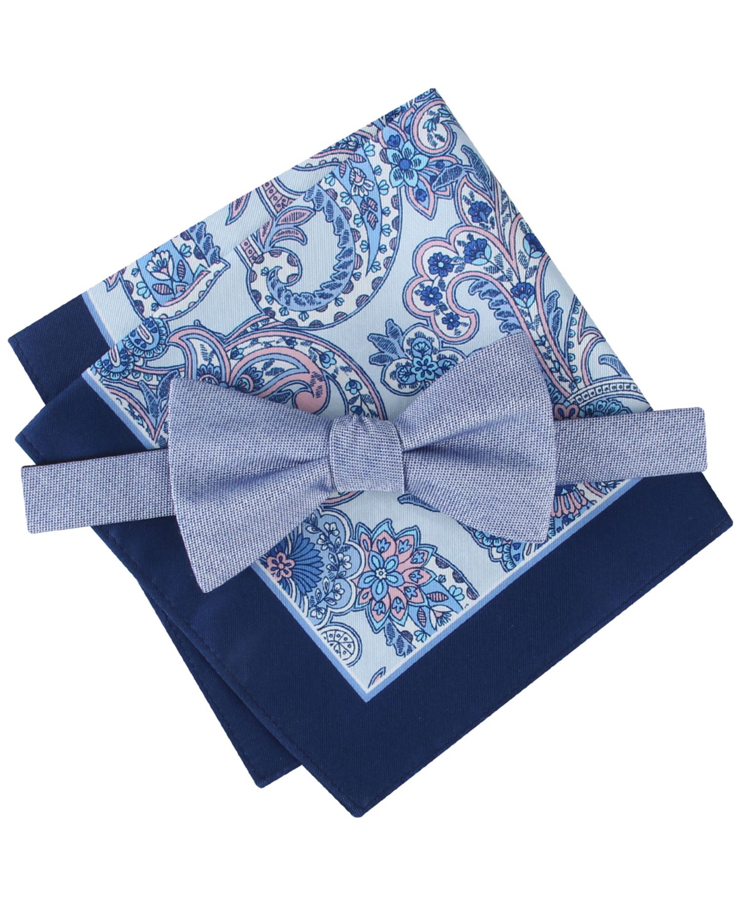 Men's Denim Paisley Bow Tie and Pocket Square, 2-Piece Set