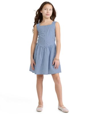 Girls' Faux Button Square Neck Mini Dress