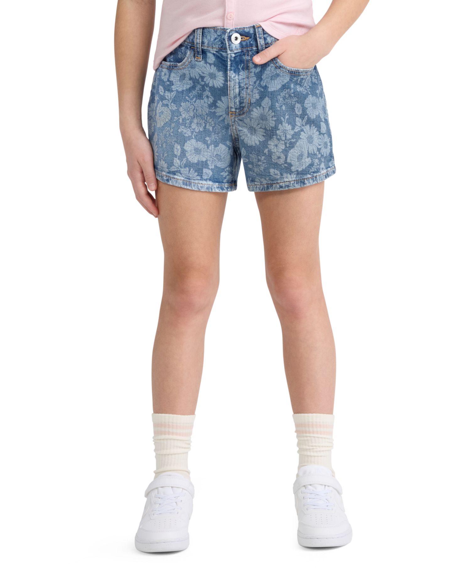 Girls’ High-Rise Relaxed Floral Denim Shorts