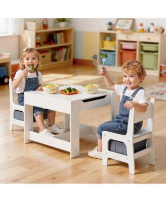 Wooden Kids Table and 2 Chairs Set with Storage Space