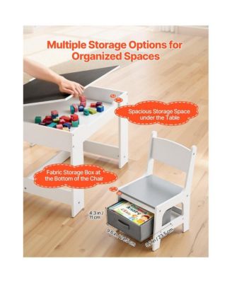 Wooden Kids Table and 2 Chairs Set with Storage Space