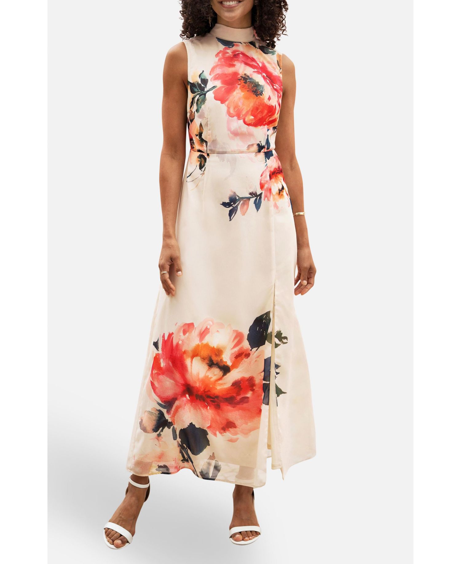 Women's Flower High Neck Maxi Dress