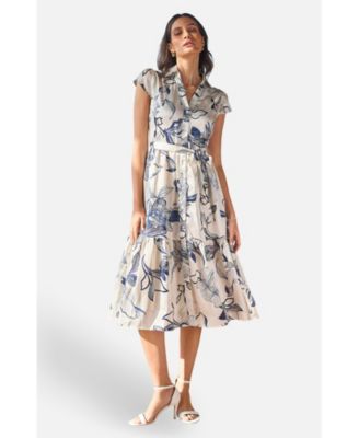 Women's Abstract Floral Midi Shirt Dress
