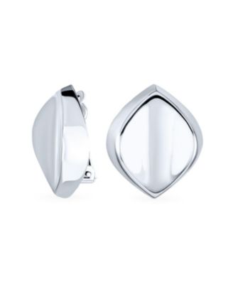 Modern Oval Concave Clip On Earrings .925 Sterling Silver Non Pierced Ears
