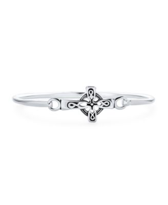 Religious Celtic Love Knot Sideways Cross Bangle Bracelet .925 Sterling Silver