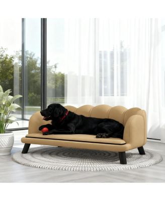Coffee Velvet Pet Sofa with Pearl Backrest, Stylish Large Dog Couch, Removable Cushion for Medium Large Dogs