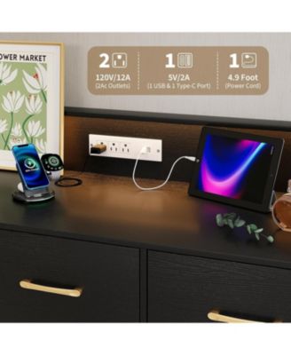 5-Drawer Dresser for Bedroom with LED Lights & Charging Station, 47" Wide Wooden Storage Chest.