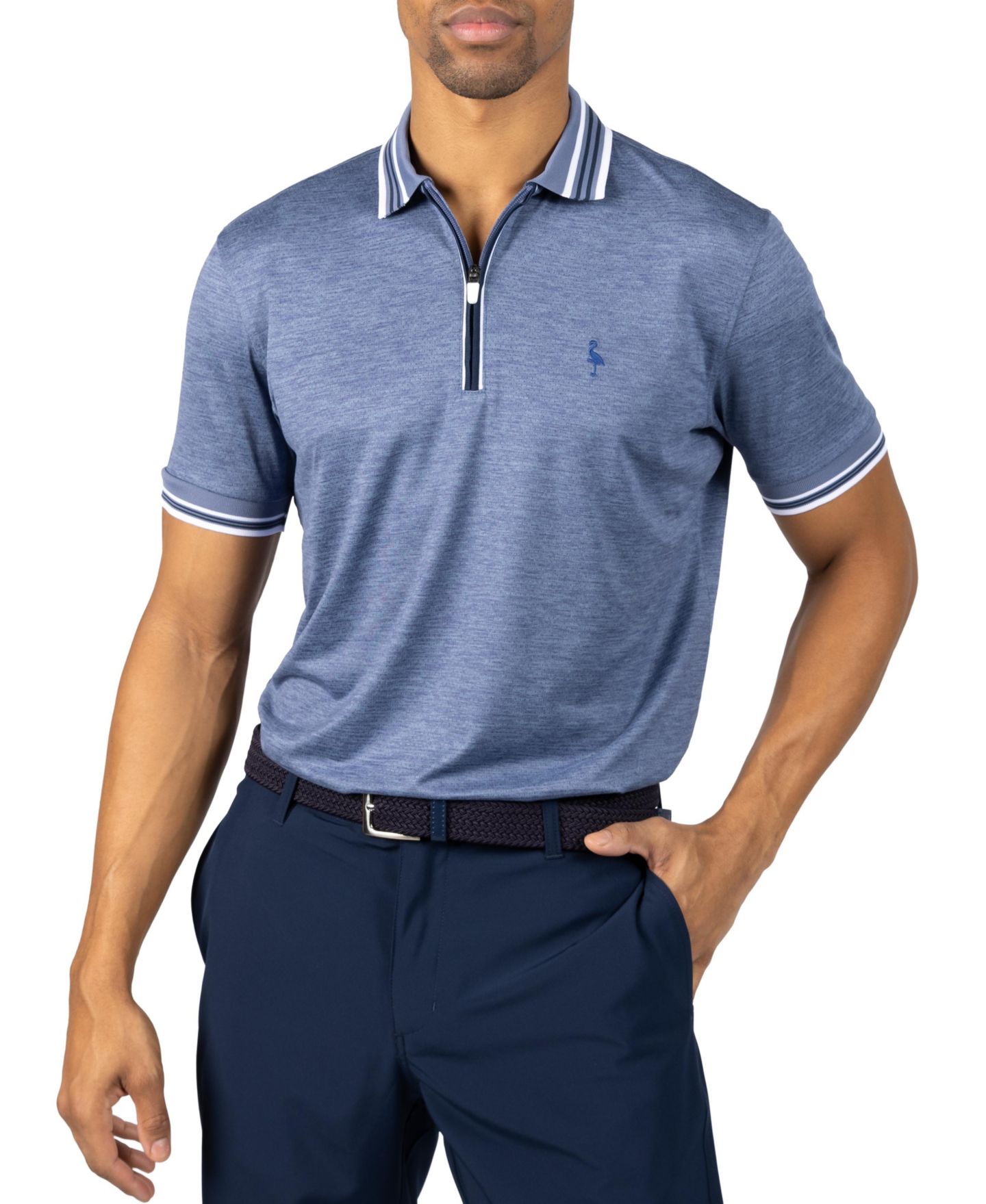 Мужское поло Tailorbyrd Quarter Zip Mesh Performance Polo with Stripe Tipping, цвет: Джинсовый синий — фото 1