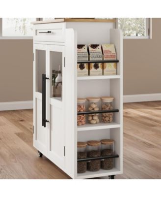 Mobile Kitchen Island Cart with Storage, 360° Rolling Wheels, Rolling Island with Drawers, Spice Rack & Handle