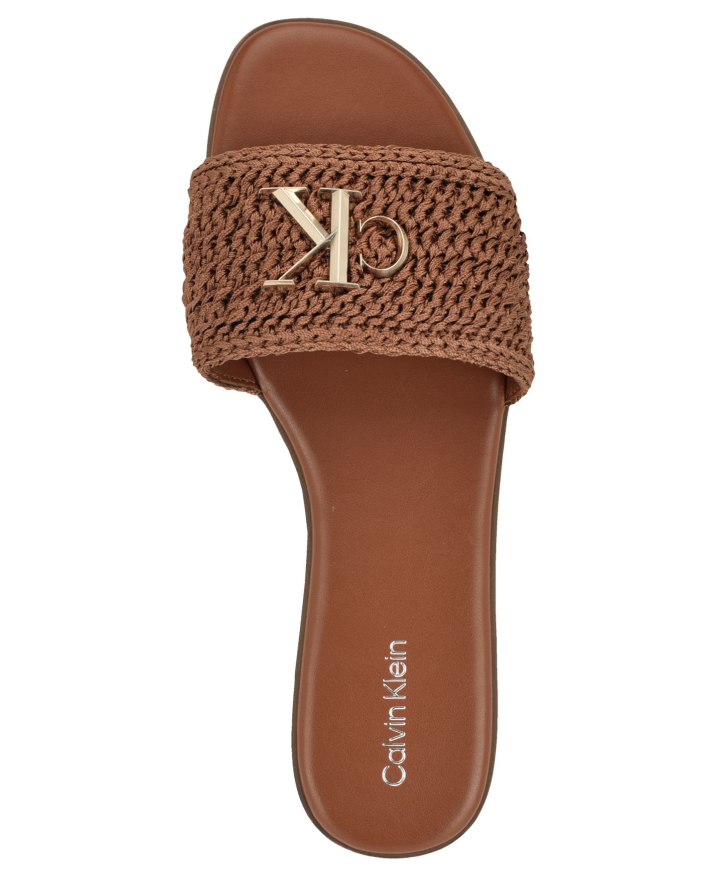 Женские сандалии Calvin Klein Kamine Woven Logo Flat Slip-On, цвет: Тёмный натуральный — фото 4