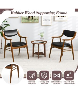 Set Of 4 PU Leather Dining Chair w/ Padded Seat and Back Armrests Rubber Wood Frame