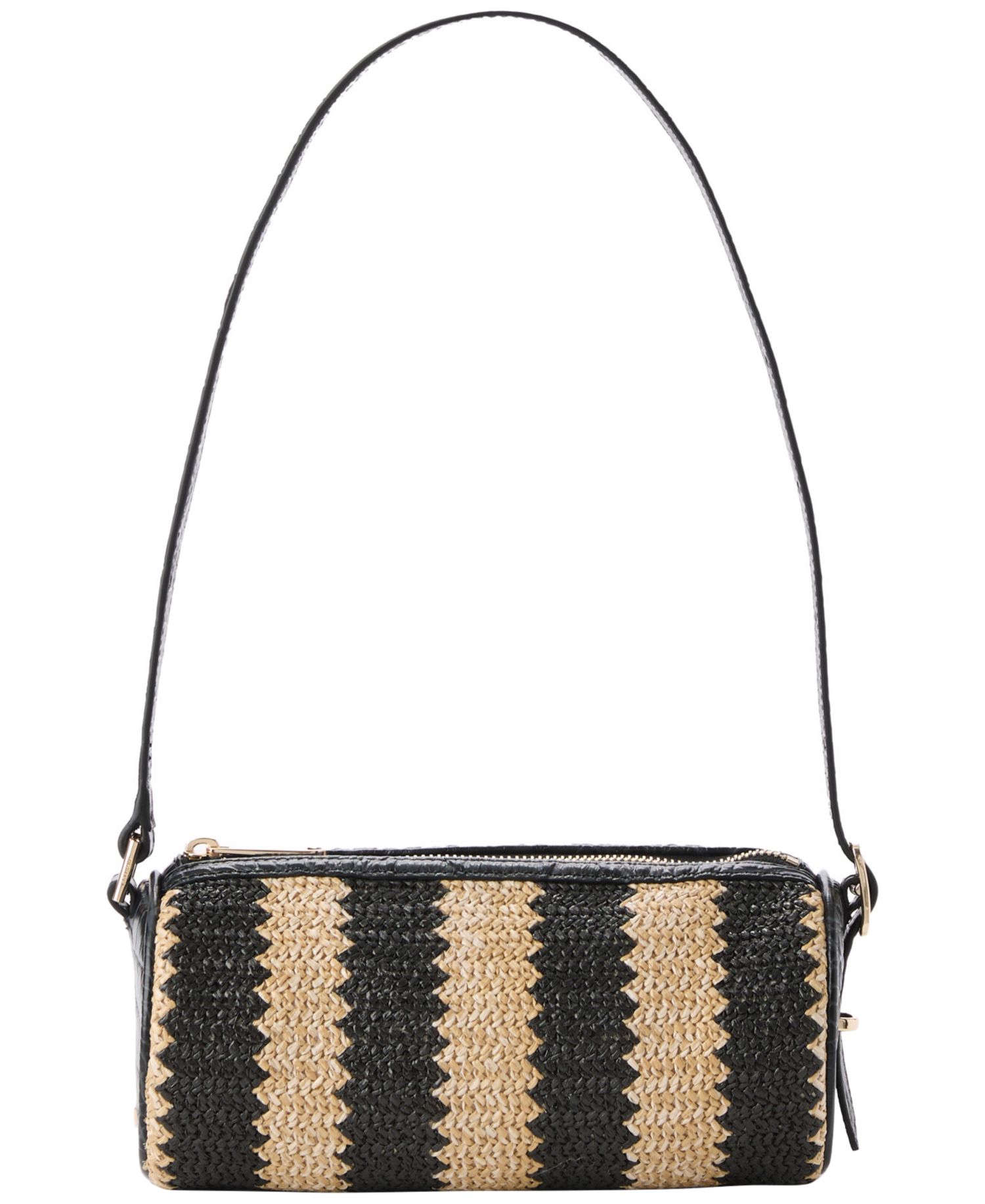 Billie Small Leather and Straw Slim Shoulder Barrel Bag