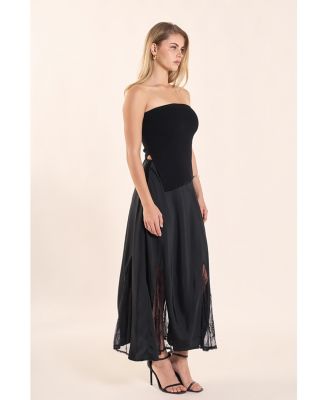 Women's Satin Lace Maxi Skirt