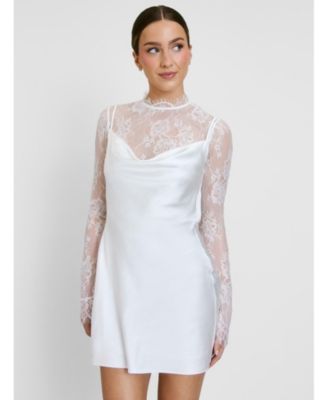 Women's Lace Sleeve Cowl Satin Mini Dress