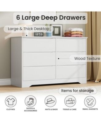 Wooden Dresser with 6 Drawers, Tall Modern Closet with Deep Storage, Large Chest of Drawers with Wide Top, Long Storage Dresser for Bedroom