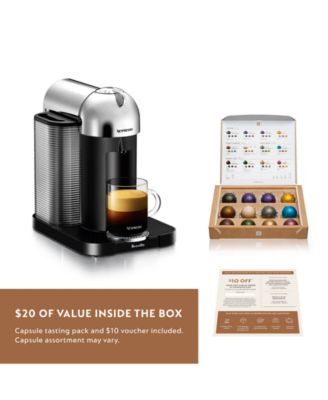 Vertuo Coffee and Espresso Machine by Breville, Chrome with Aeroccino Milk Frother