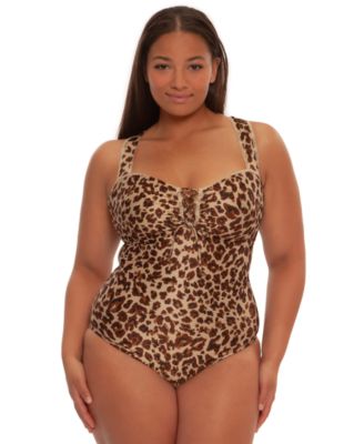 Plus Size Safari Leopard Metallic One-Piece Swimsuit
