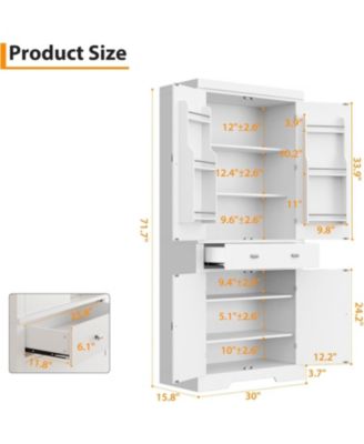  Kitchen Pantry Cabinet with Drawer, Doors and Shelves, Wood Farmhouse Storage Cabinet, Large Storage Cupboard for Living Room